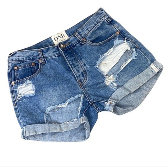 SOLD One Teaspoon Chargers Distress Denim Shorts - Picture 2 of 6